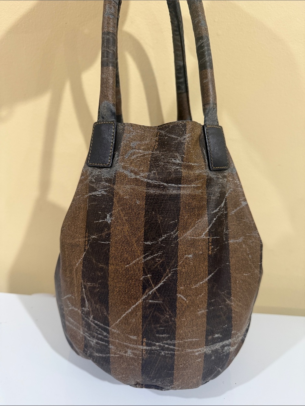 Fendi Brown and Black Striped Bucket Tote Shoulder Bag - Picture 5 of 15